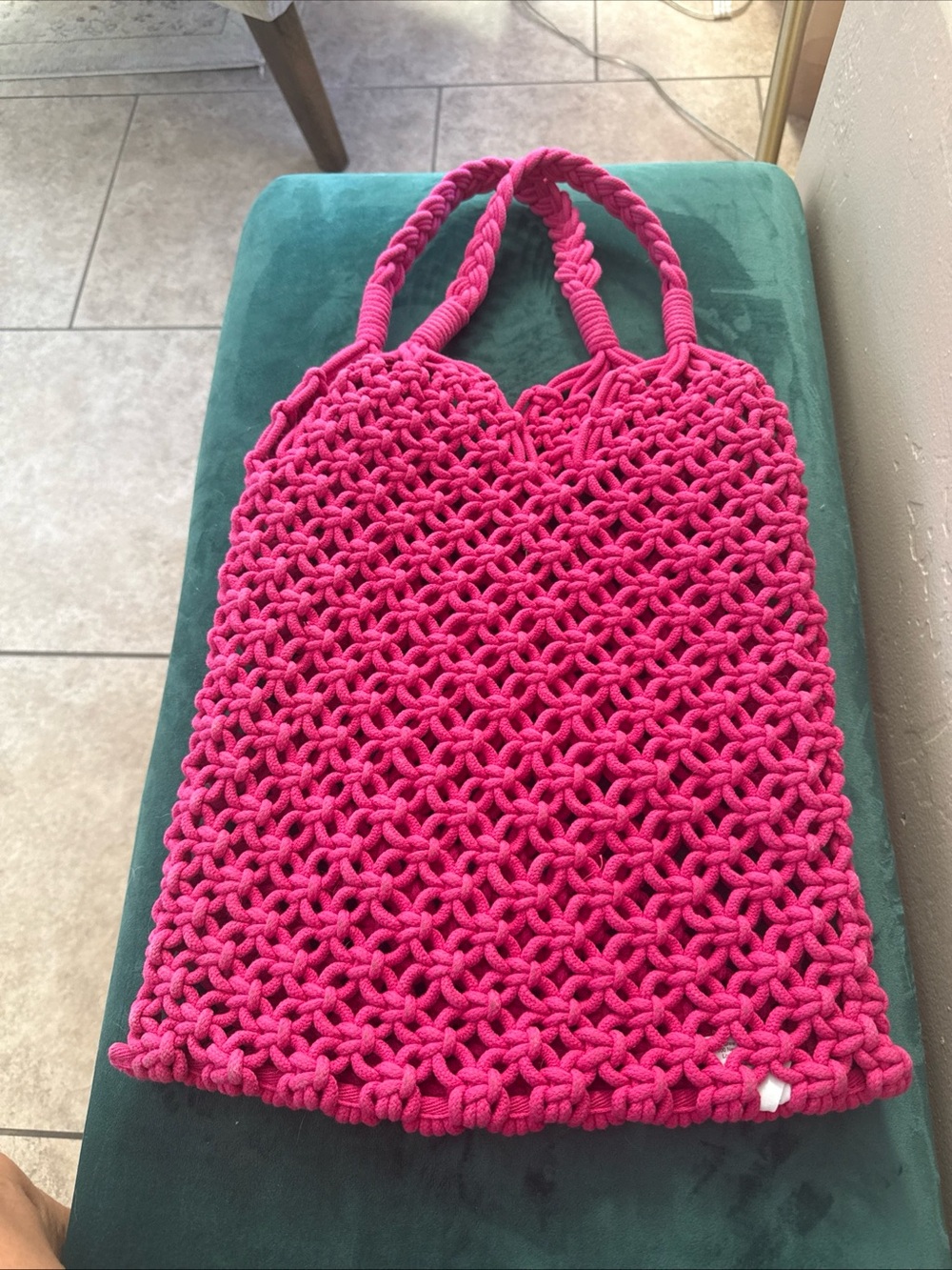 J. Crew Hot Pink Rope Macramé Tote Bag - Picture 2 of 8